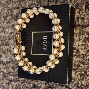 Vintage AVON Faux Pearl Double Lustrous Links Bracelet Size L